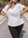 Plus Size Lace Detail V-Neck Short Sleeve Blouse 