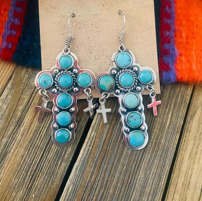 Artificial Turquoise Cross Shape Earrings 