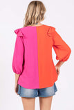 GeeGee Full Size Ruffle Trim Contrast Blouse 