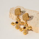 Gold-Plated Stainless Steel Cross Shape Earrings 