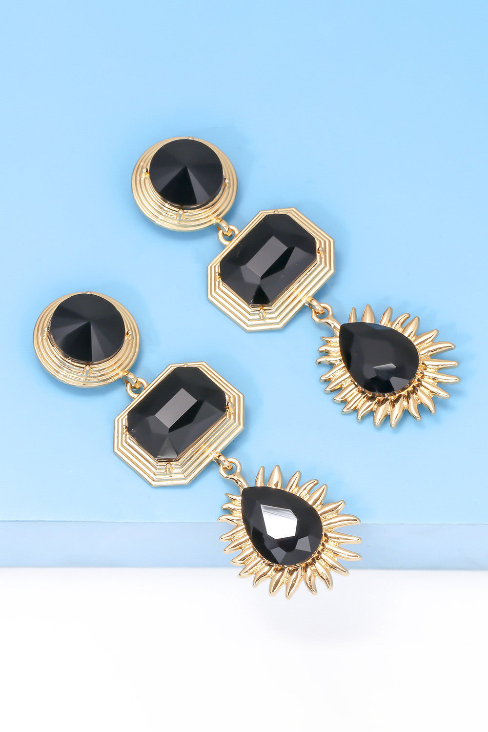 Geometrical Shape Zinc Alloy Frame Glass Dangle Earrings 