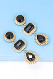 Geometrical Shape Zinc Alloy Frame Glass Dangle Earrings 