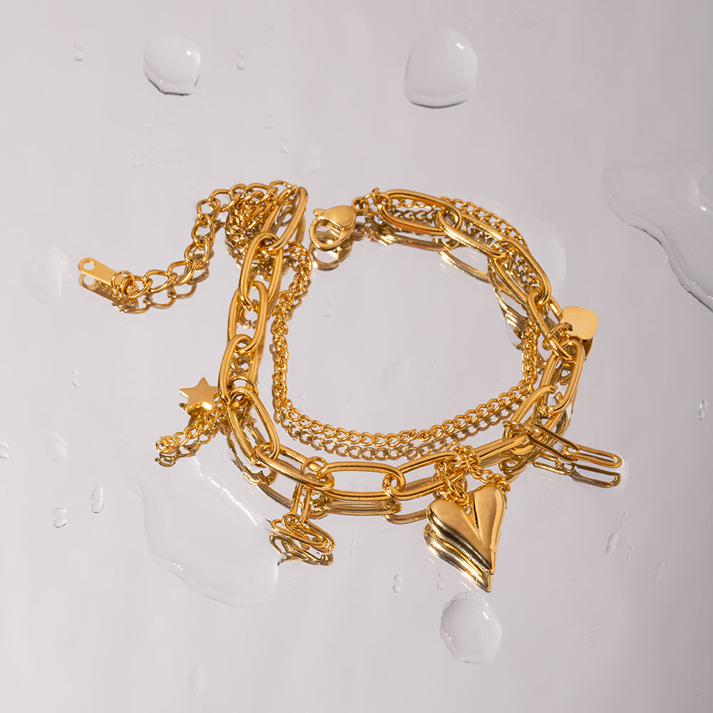 Stainless Steel Double Layered Charm Bracelet 