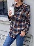 Ivy Lane Plaid Button Up Long Sleeve Hooded Jacket 