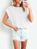 Lovelet Textured Round Neck Cap Sleeve Blouse 