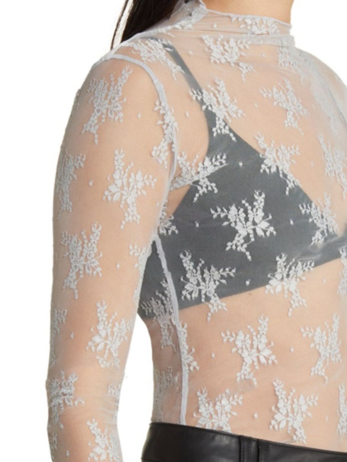 Lace Mock Neck Long Sleeve Blouse 