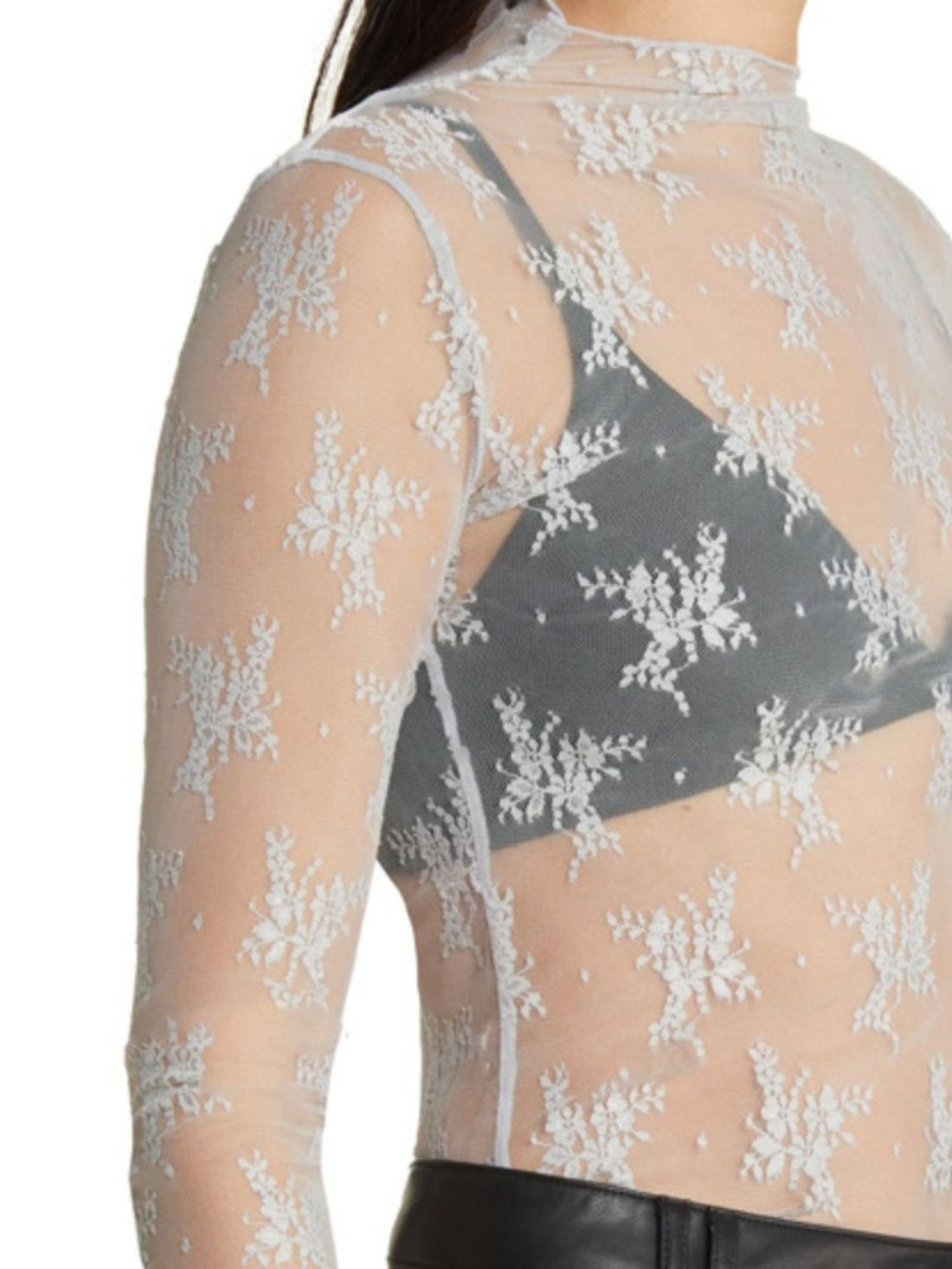 Lace Mock Neck Long Sleeve Blouse 