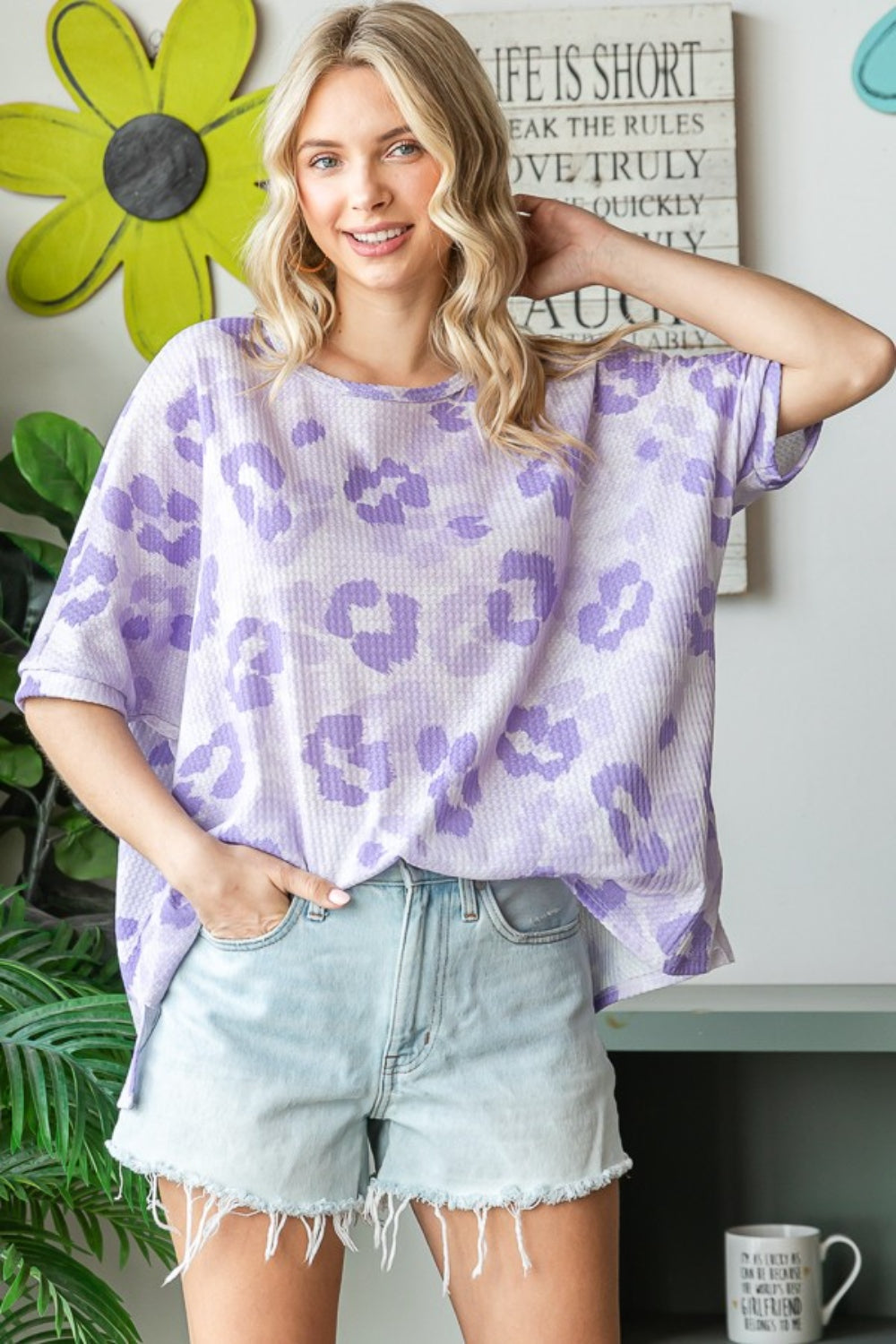 HOPELY Print Waffle Oversized T-Shirt 