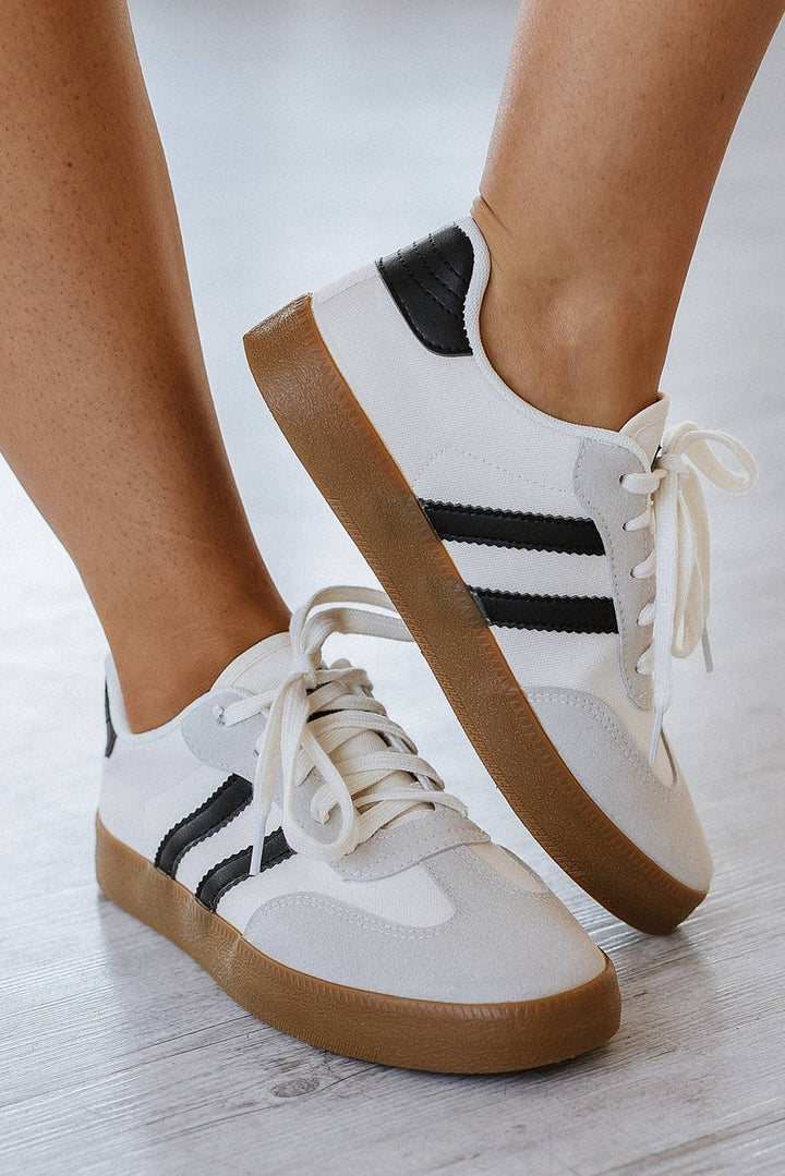 White Striped Lace-up Flat Sneakers Shoes & Bags/Women's Shoes