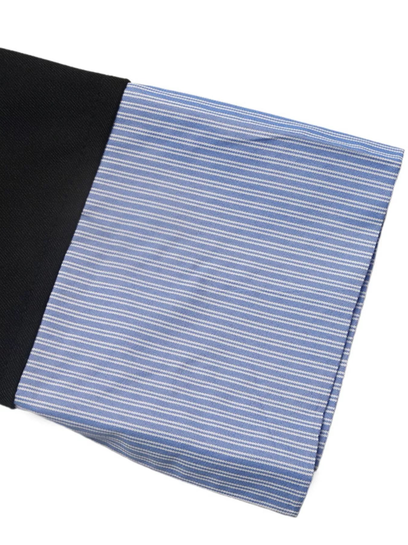 Striped Collar Long Sleeve Fake Two-Piece Blazer 