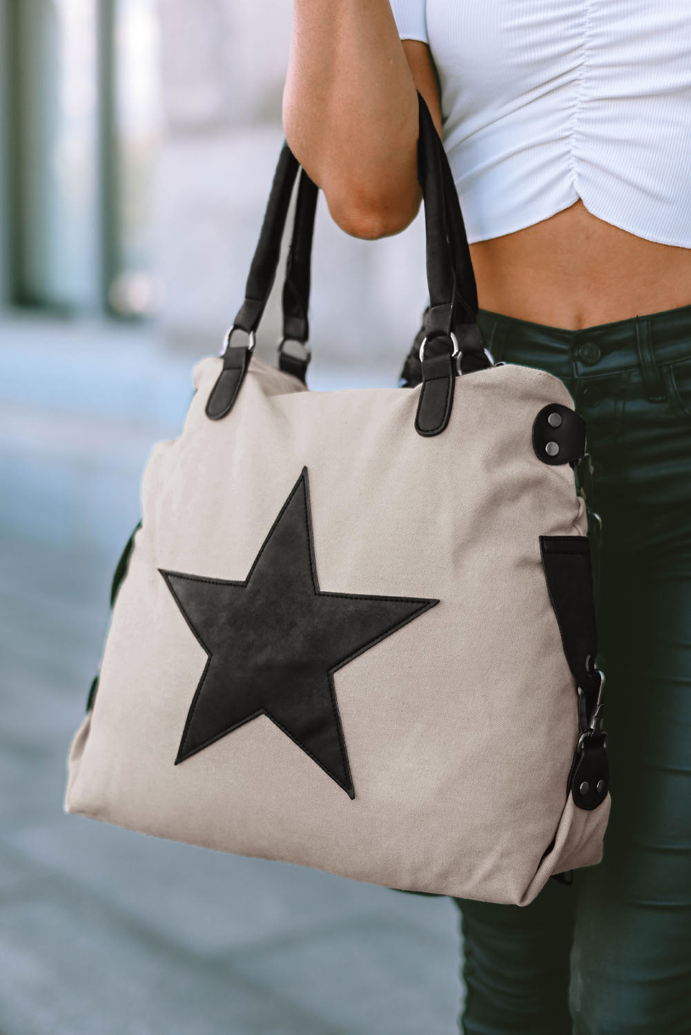Beige Casual Five-pointed Star Canvas Tote Bag Shoes & Bags/Handbags