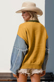 Double Take Full Size Star Pattern Raw Edge Long Sleeve Sweater 