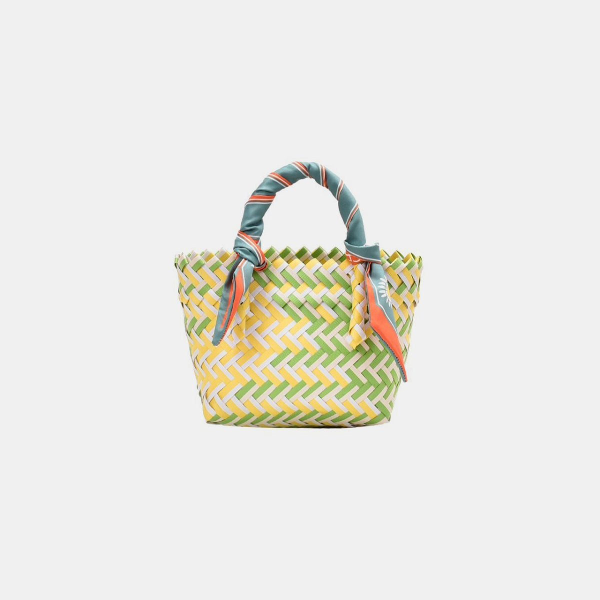 Contrast Woven Handbag with Ribbon 