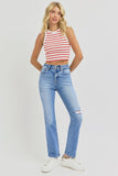 RISEN Full Size Distressed High-Rise Ankle Straight Jeans 