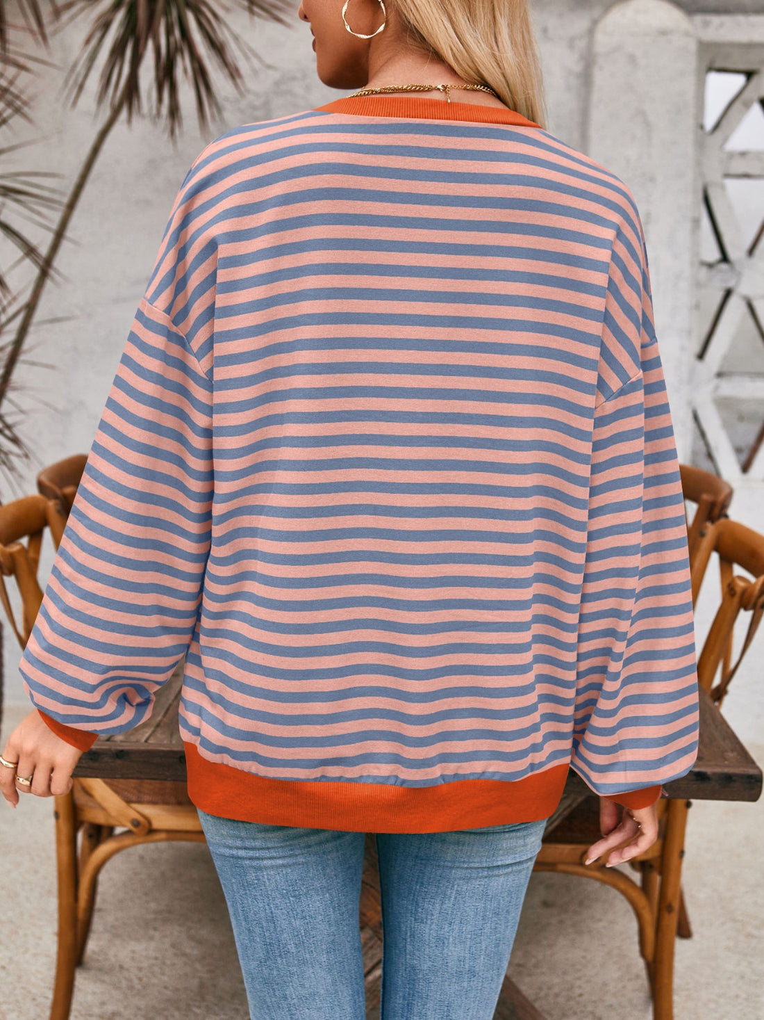 Lovelet Contrast Striped Long Sleeve Sweatshirt 