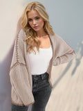 Double Take Contrast Open Front Dropped Shoulder Cardigan 