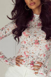Floral Mock Neck Long Sleeve Blouse 