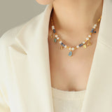 18K Gold-Plated Beaded Charm Necklace 
