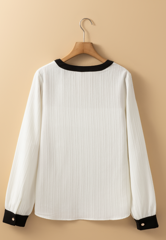 Contrast Notched Long Sleeve Blouse 