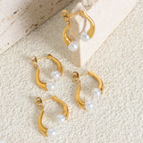 Synthetic Pearl Asymmetrical Titanium Steel Earrings 