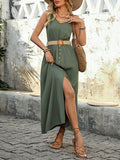 Perfee Decorative Button Slit Sleeveless Midi Dress Dresses