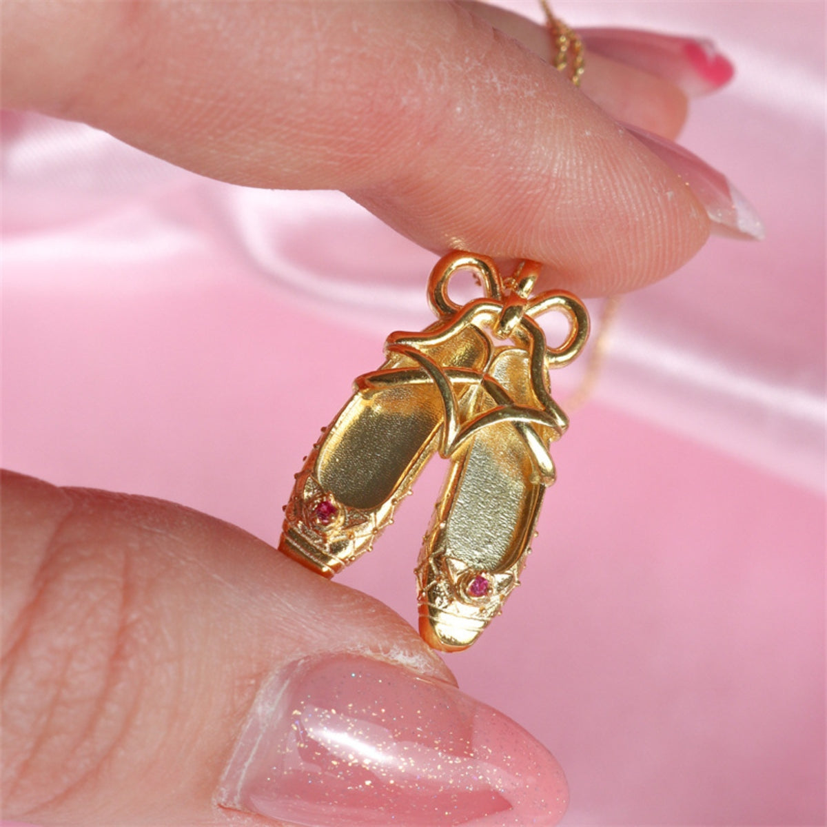 Copper Ballet Shoe Pendant Necklace 