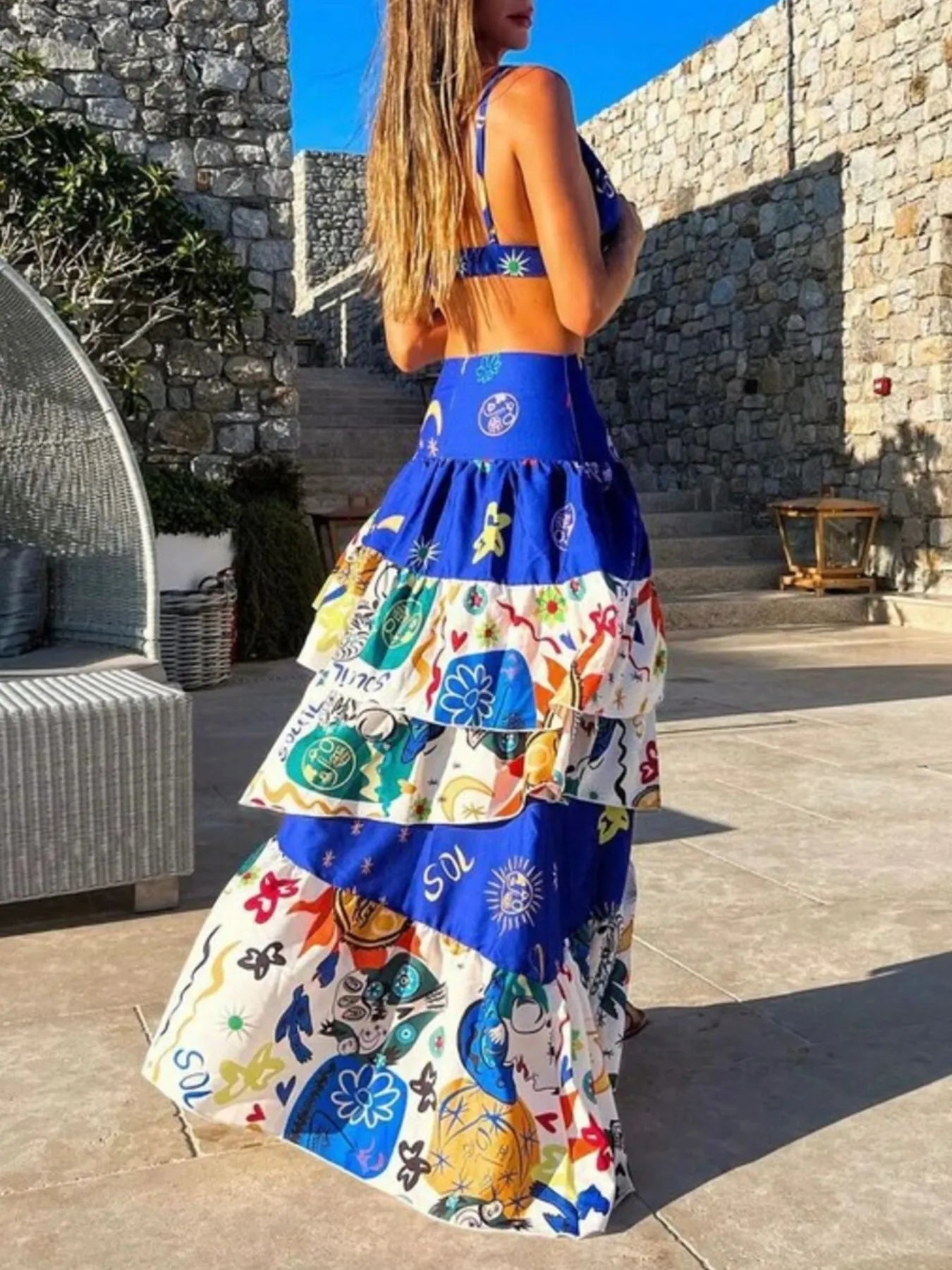 Printed Cami and Layered Skirt Set Two Piece Dresses
