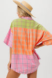 BiBi Plaid Collared Neck Half Sleeve Shirt 