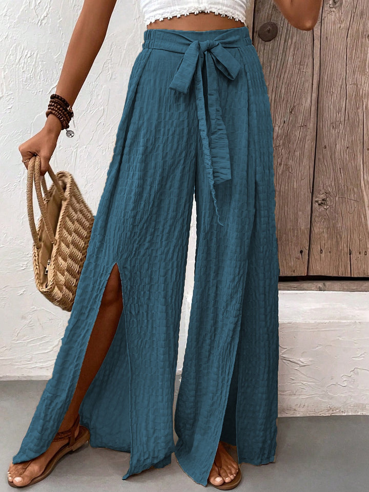 Honey Tied Slit Wide Leg Pants 