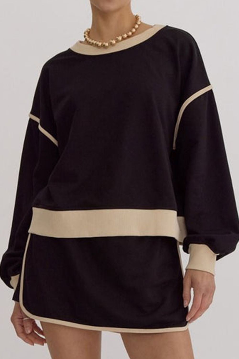 Contrast Trim Round Neck Top and Skort Set 