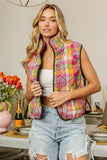 BiBi Quilted Washed Plaid Snap Down Vest 