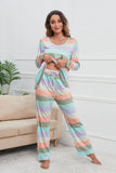Striped Round Neck Long Sleeve Top and Drawstring Pants Lounge Set Lingerie & Nightwear