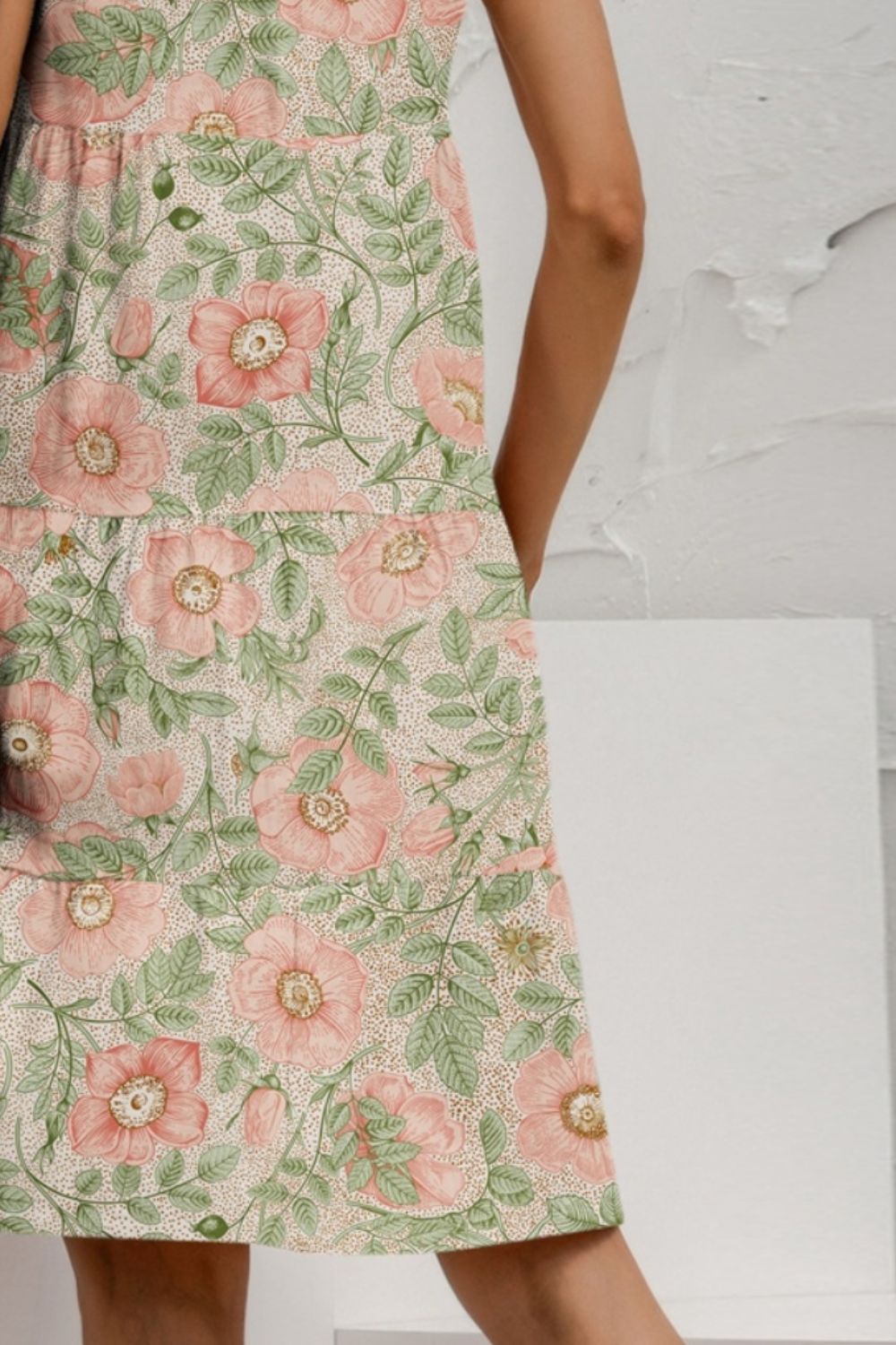 FAM-FAM Tiered Printed Round Neck Sleeveless Dress 