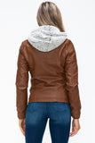 YMI Removable Faux Layered Multi-Pocket Jacket with Fuzzy Hood 