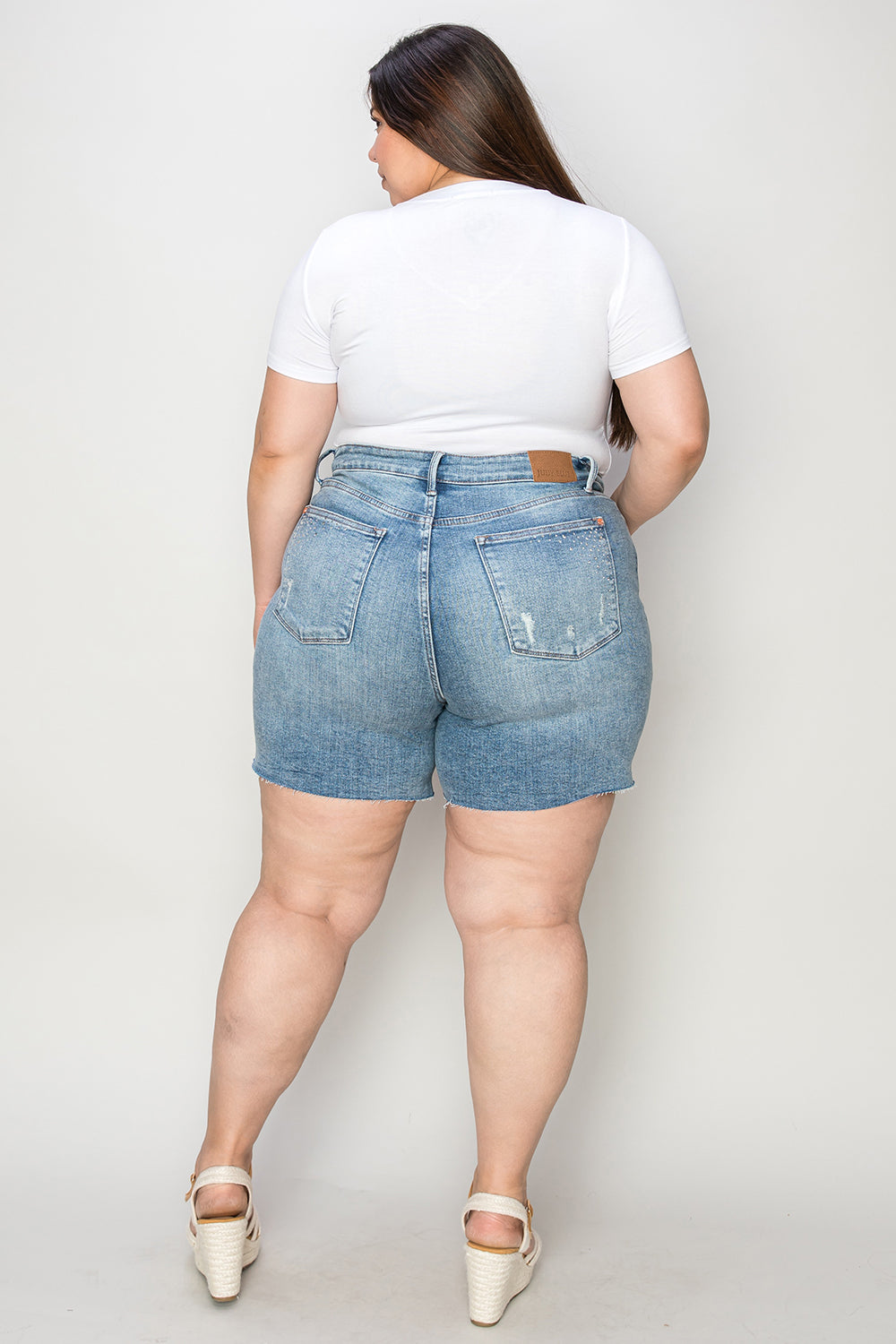 Judy Blue Full Size High Waist Raw Hem Denim Shorts 