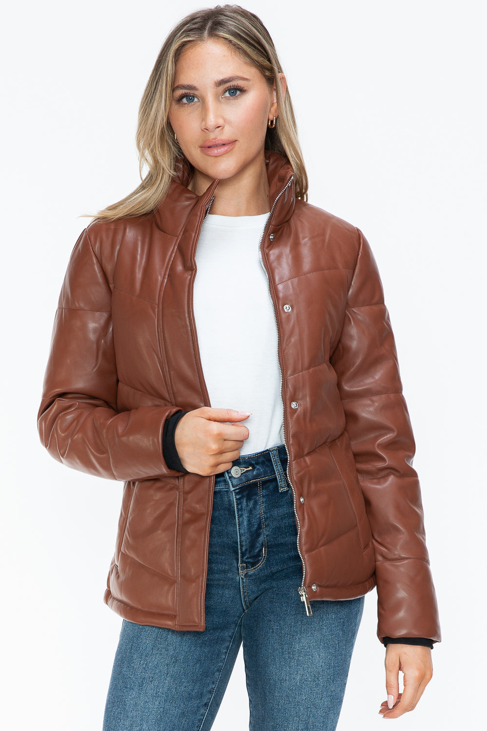 Snobbish Pocketed Zip Up Turtleneck Puffer Jacket 