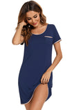Contrast Trim Pocketed Round Neck Lounge Dress 