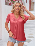 Double Take Ruched V-Neck Short Sleeve T-Shirt 