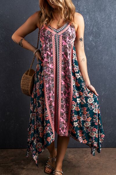 Printed V-Neck Midi Cami Dress Dresses