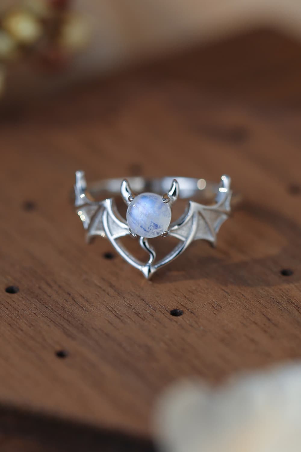 Moonstone Bat 925 Sterling Silver Ring 