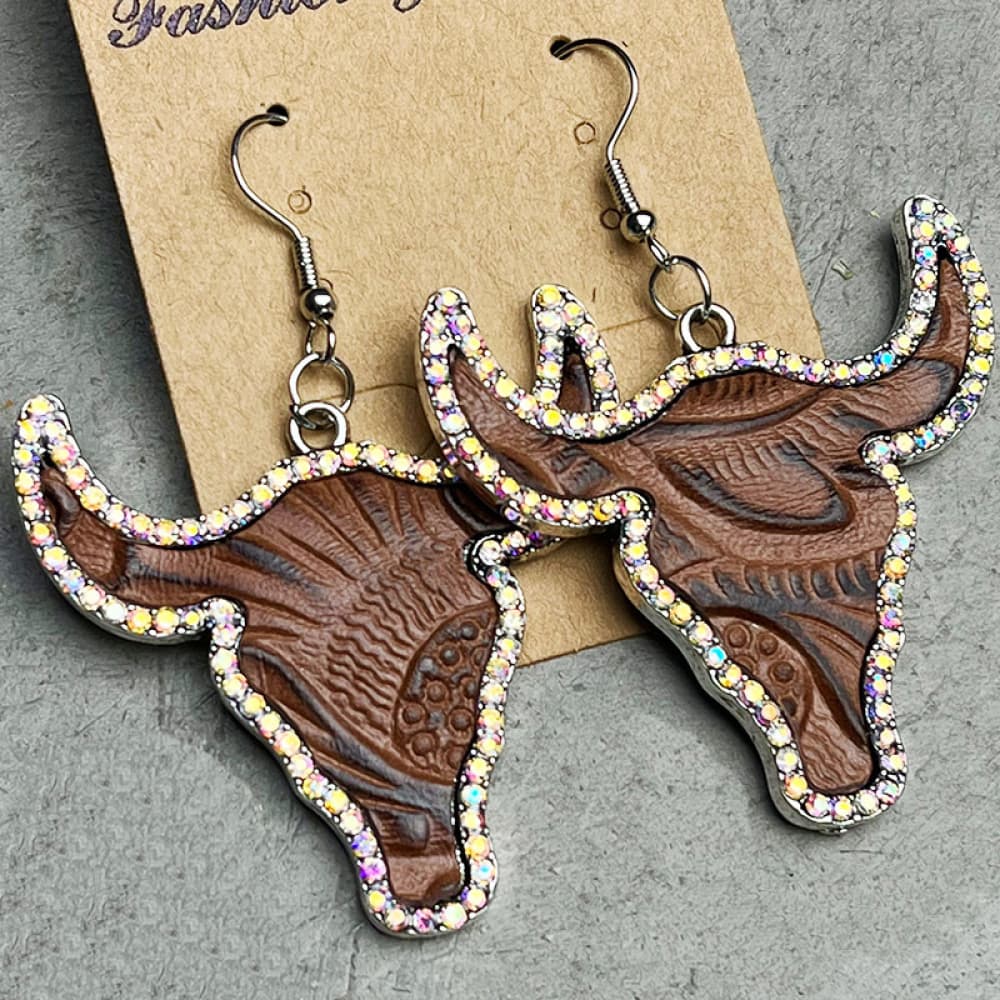Rhinestone Trim Alloy Bull Earrings 