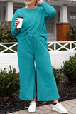 Double Take Full Size Textured Long Sleeve Top and Drawstring Pants Set 