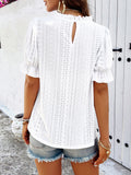 Devine Eyelet Mock Neck Flounce Sleeve Blouse 