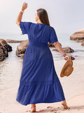 Plus Size Lace Detail Tie Neck Short Sleeve Maxi Dress 