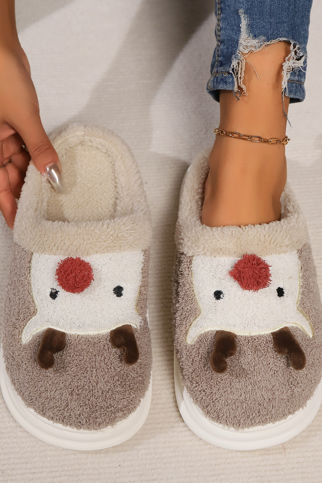 Elk Furry PVC Flat Slippers 