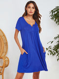 Notched Short Sleeve Mini Lounge Dress 