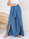 Plus Size Tied Slit Wide Leg Pants 