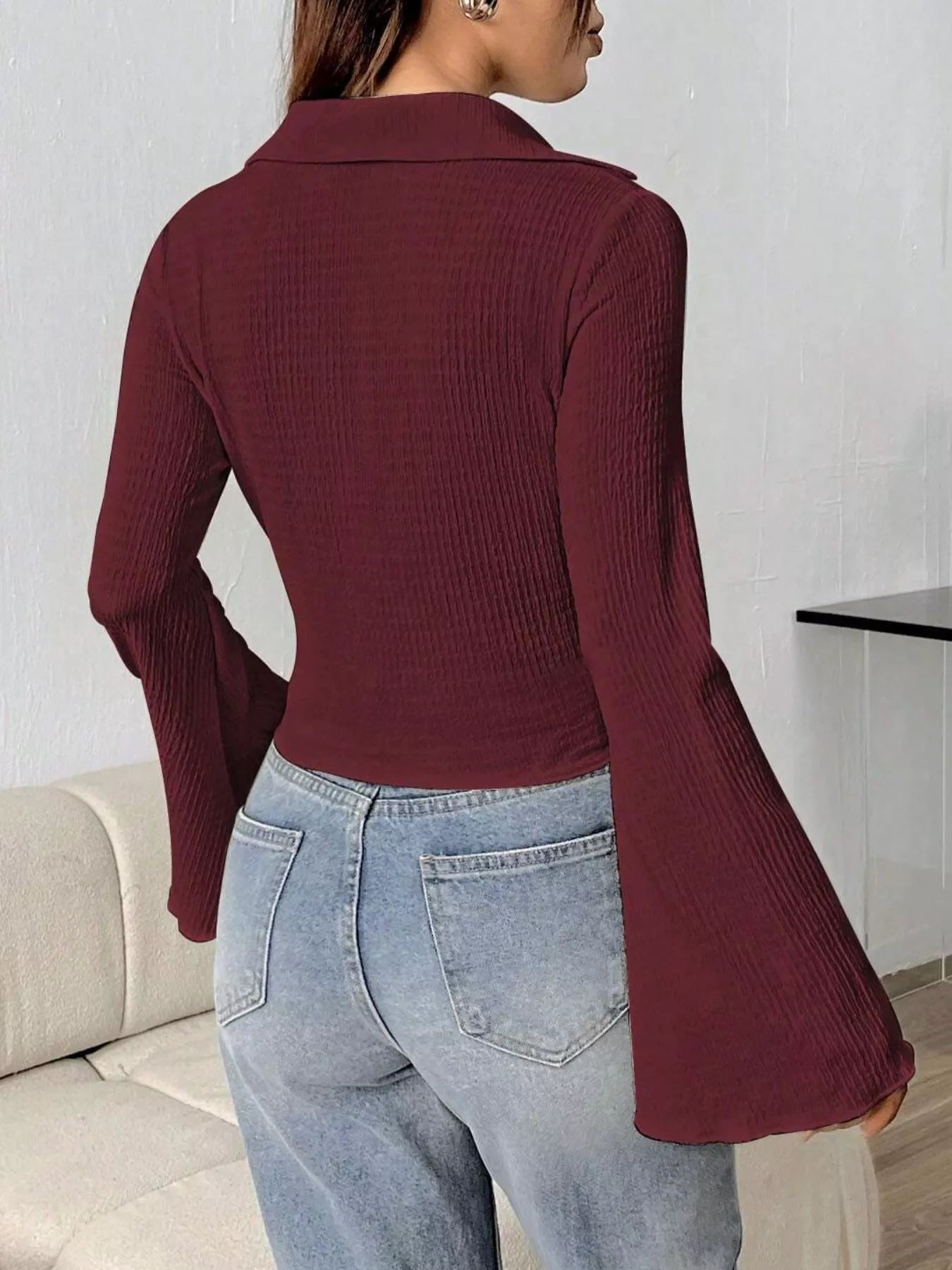 Button Up Flare Sleeve Shirt 