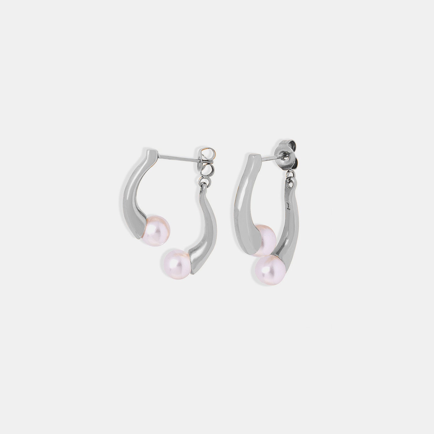 Synthetic Pearl Asymmetrical Titanium Steel Earrings 