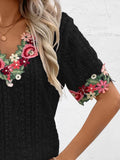 Ivy Lane Eyelet Embroidered V-Neck Short Sleeve Blouse 